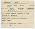 Alien Registration Card- Bettelheim, Erwin (Bangor, Penobscot County) by Erwin Bettelheim